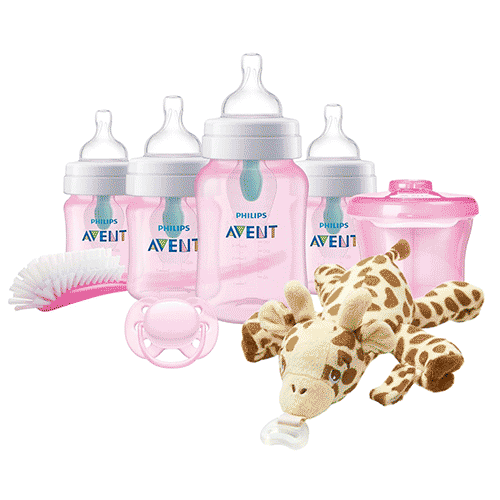 مجموعه آنتی کولیک صورتی همراه با پستانک عروسکی برس و ظرف ذخیره | فیلیپس اونت