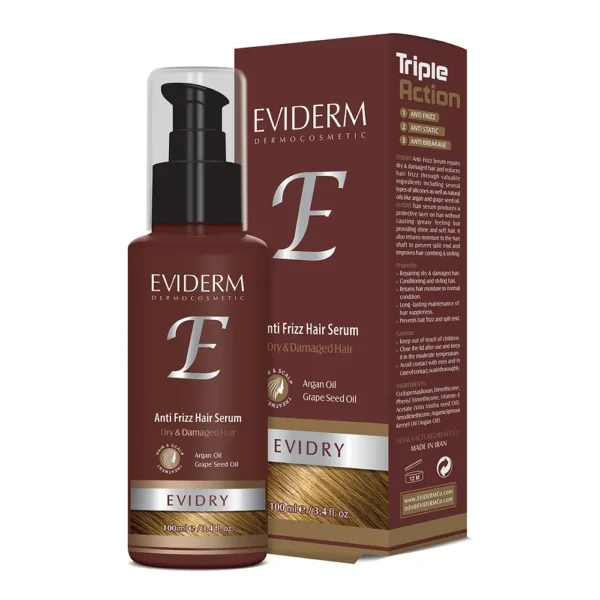 سرم آنتی فریز اوی درای Eviderm برای کنترل وز و نرم‌کنندگی موهای خشک و آسیب‌دیده