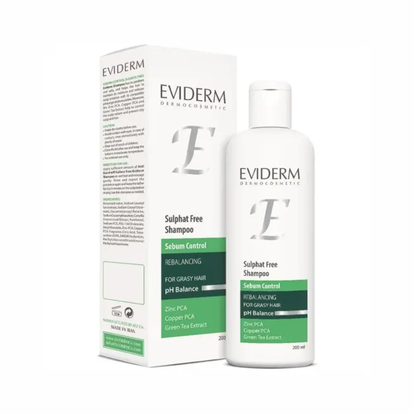شامپو فاقد سولفات موی چرب Eviderm با خاصیت کنترل چربی و پاک‌کنندگی ملایم