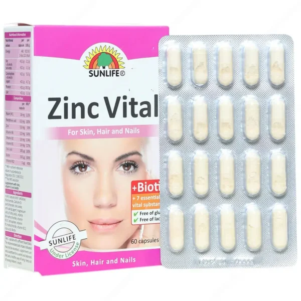 کپسول زینک ویتال Zinc با ترکیبات زینک برای تقویت مو، پوست و سیستم ایمنی